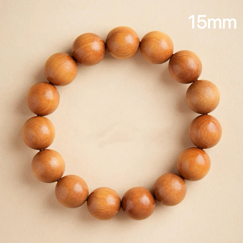 Natural Peach Wood Mala Bracelet – 10-Year Tai Mountain Wood : 棕色 15mm - Seekcase