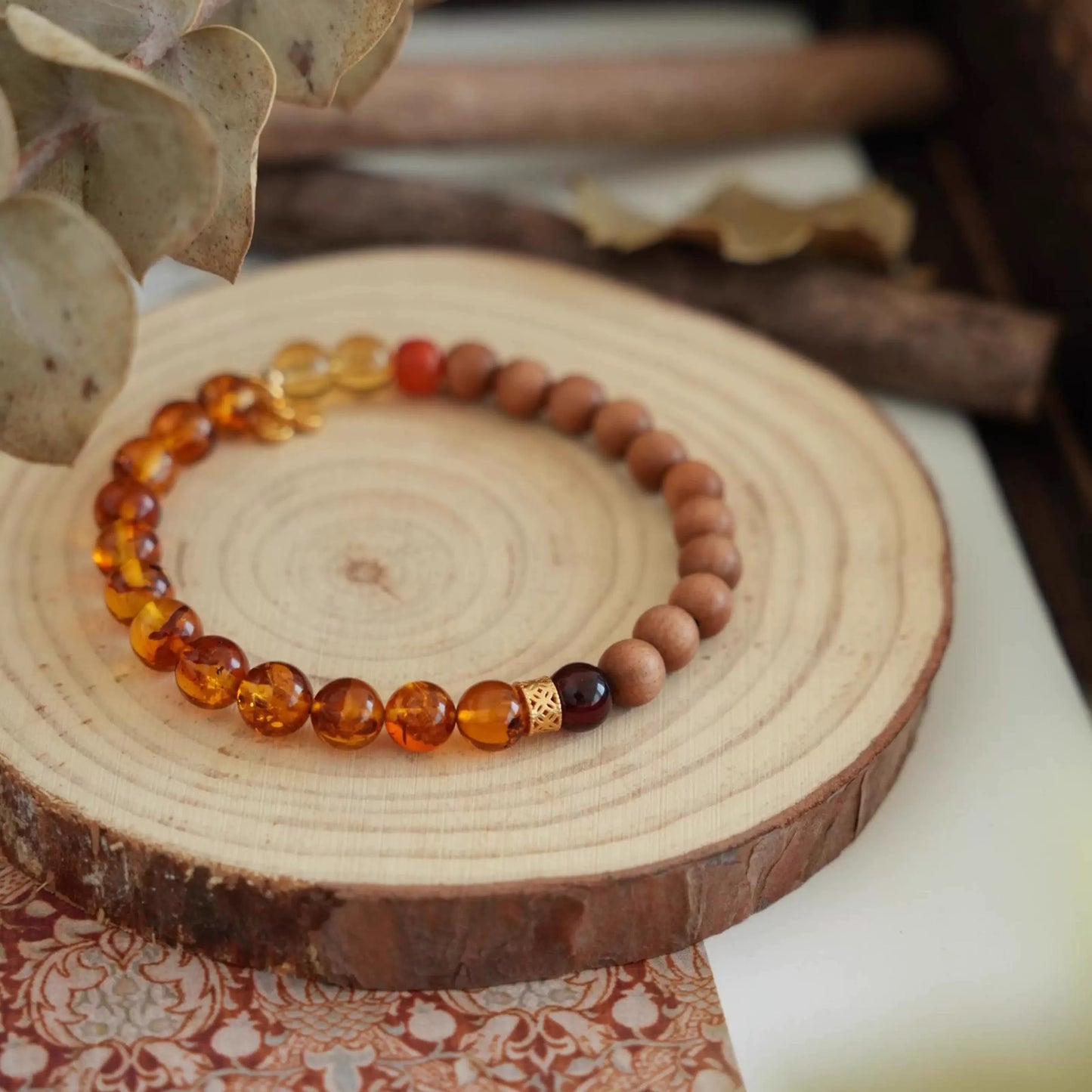 Amber Sandalwood & Citrine Bracelet