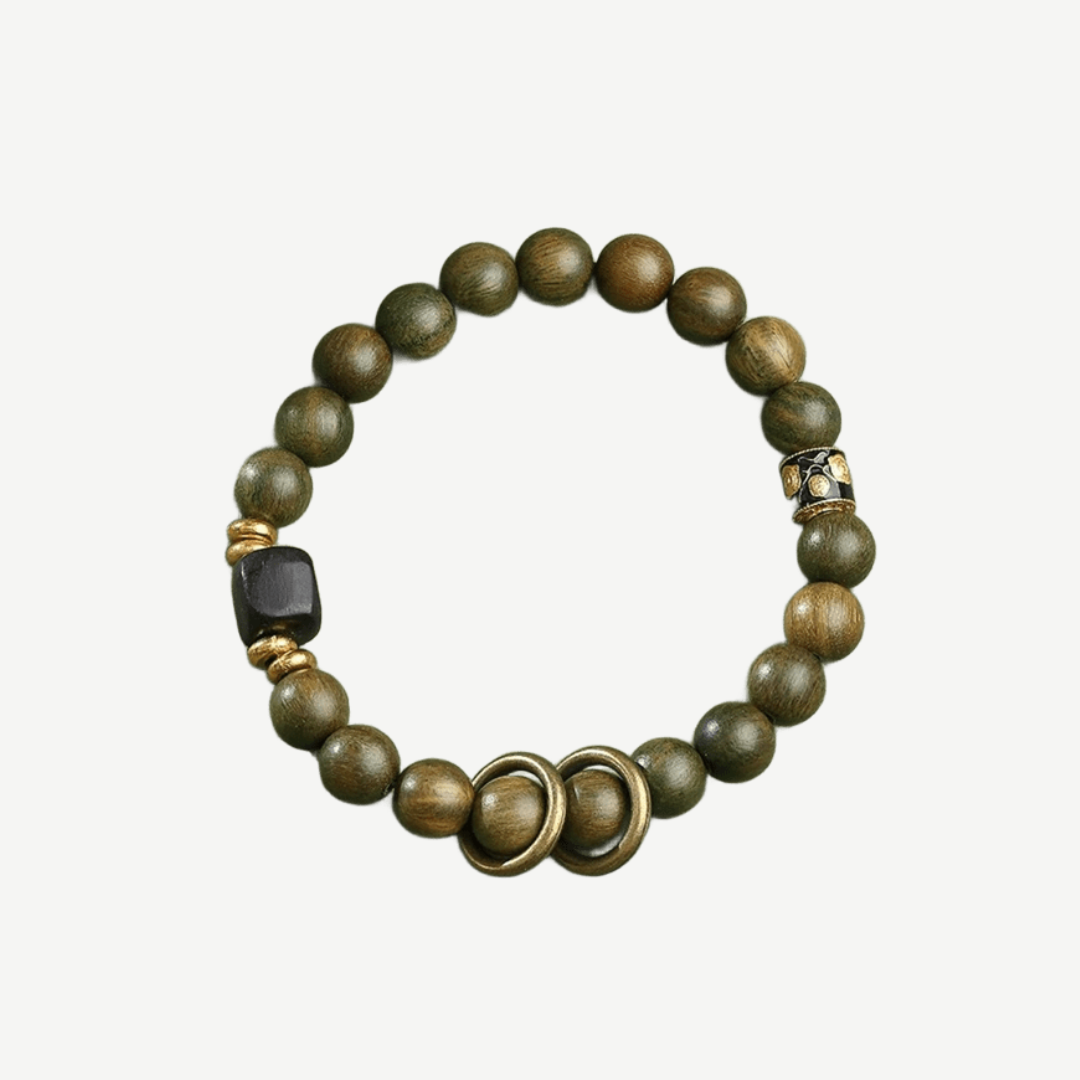 Green & Black Sandalwood Bracelet with Copper Rings