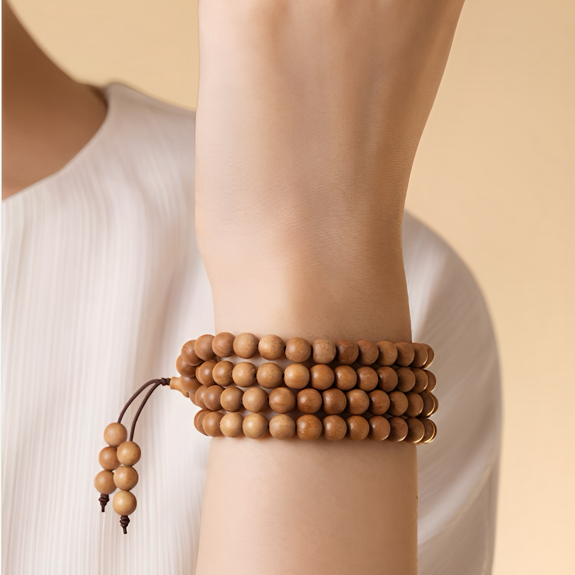 Sandalwood Beads - Premium Sinking Grade Indian Mysore Sandalwood Prayer Mala (Multi-Loop) : - Seekcase