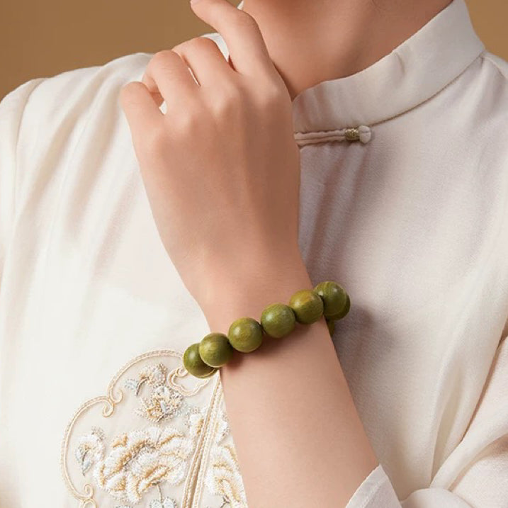 Sweet Green Sandalwood Beads - Oxidizing Prayer Bracelet