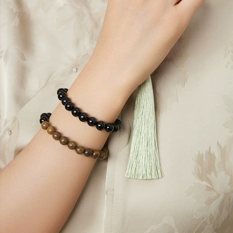 Green Sandalwood & Obsidian Beaded Bracelet (Copy) : - Seekcase