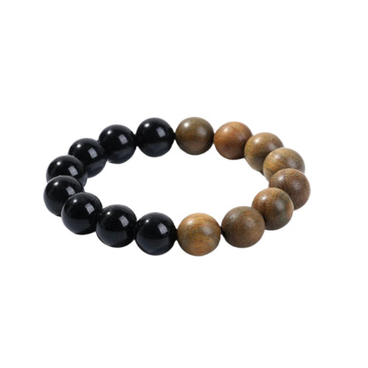 Green Sandalwood & Obsidian Beaded Bracelet (Copy) : 12mm - Seekcase