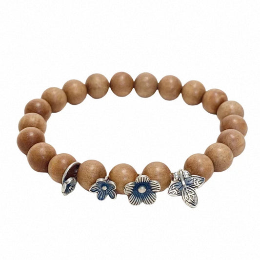 Sandalwood & 925 Silver Floral Bracelet