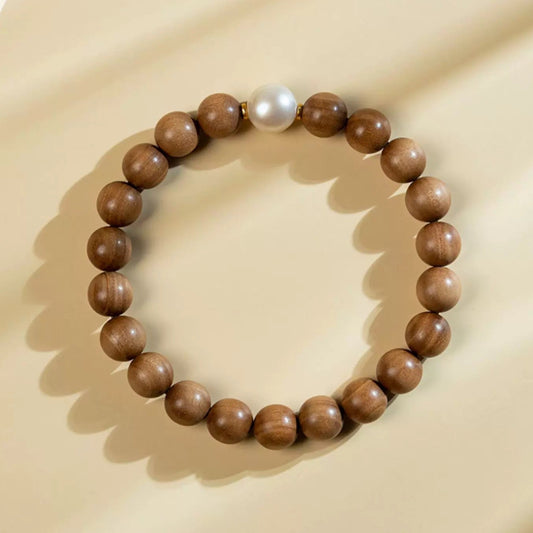 Handmade Sandalwood & Pearl Bracelet
