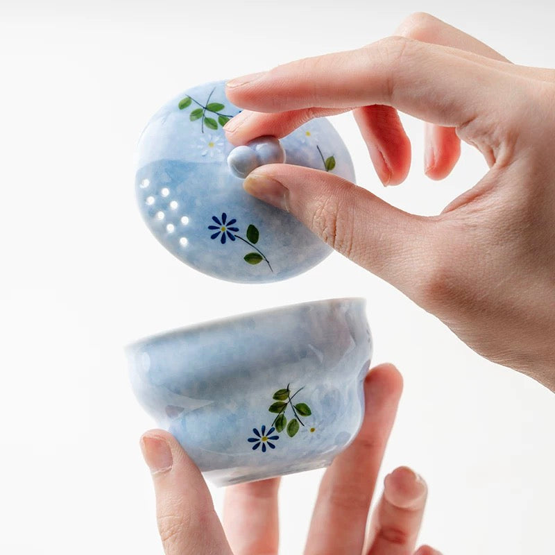 Blue Floral Portable Tea Set : - Seekcase