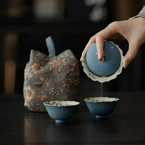 Blue Daisy Office Portable Tea Set : - Seekcase