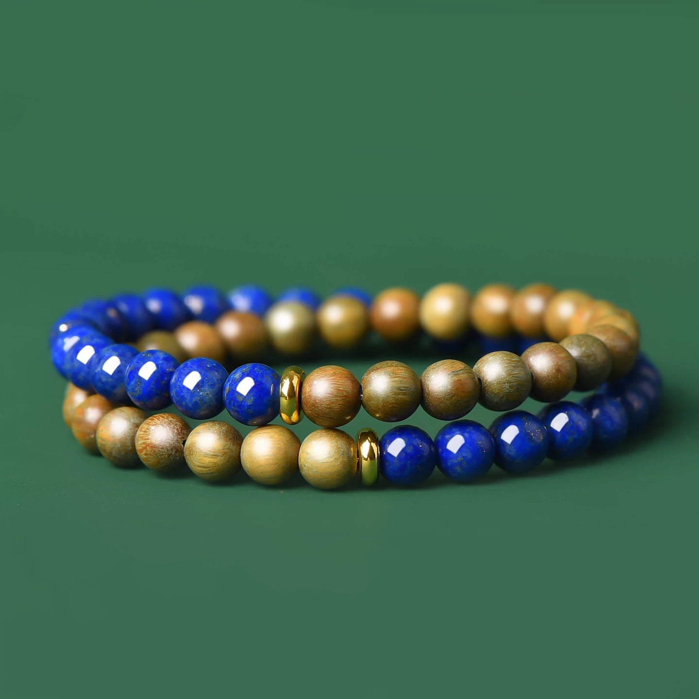 Lapis Lazuli & Green Sandalwood Bracelet (Single/Dual Loop) : - Seekcase
