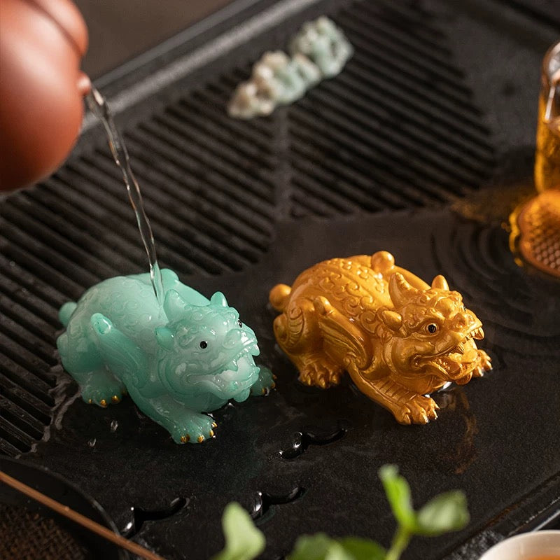 Color-Change Animal Tea Pets : Fortune Beast Tea Pet - Gold & Green - 2 PCS - Seekcase