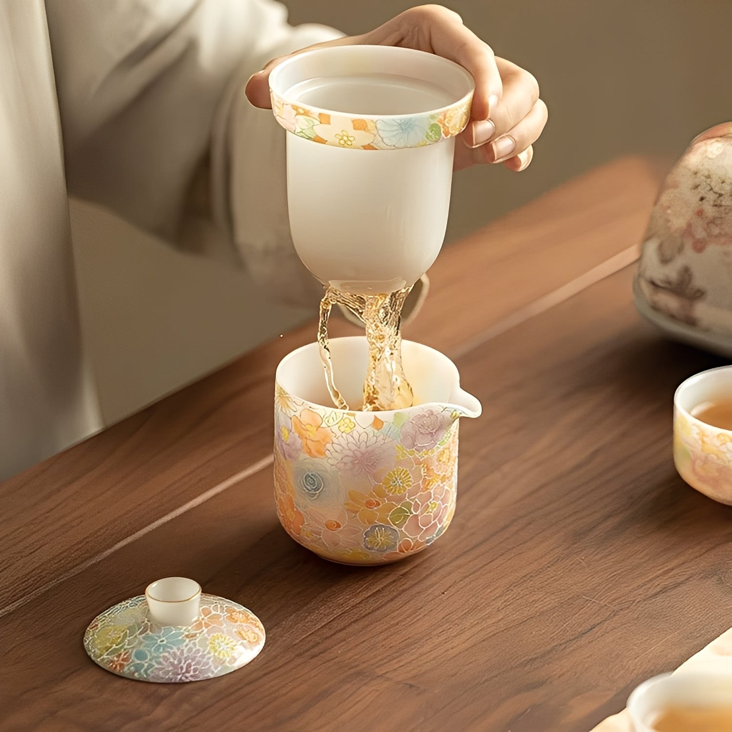 Elegant Floral Travel Tea Set
