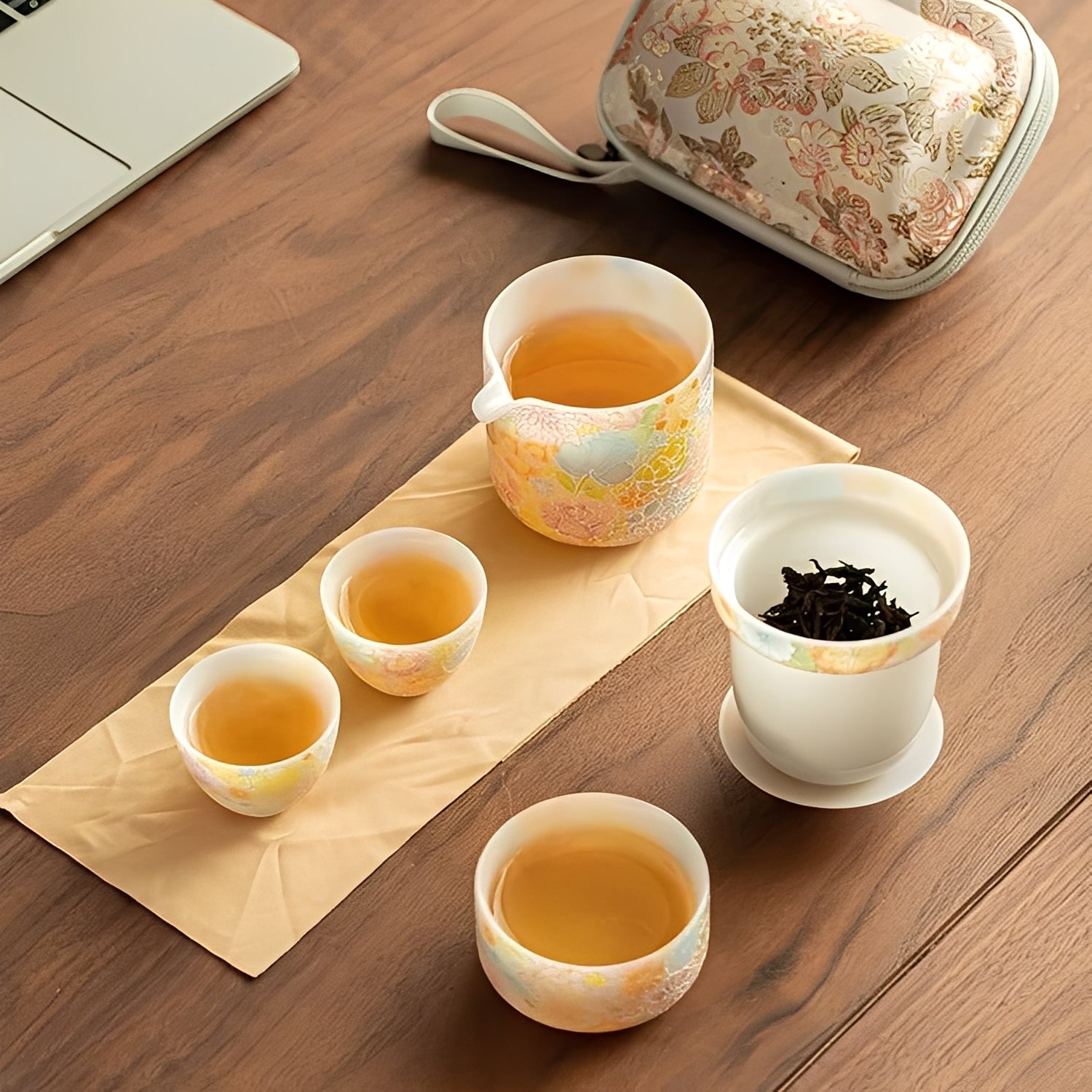 Elegant Floral Travel Tea Set