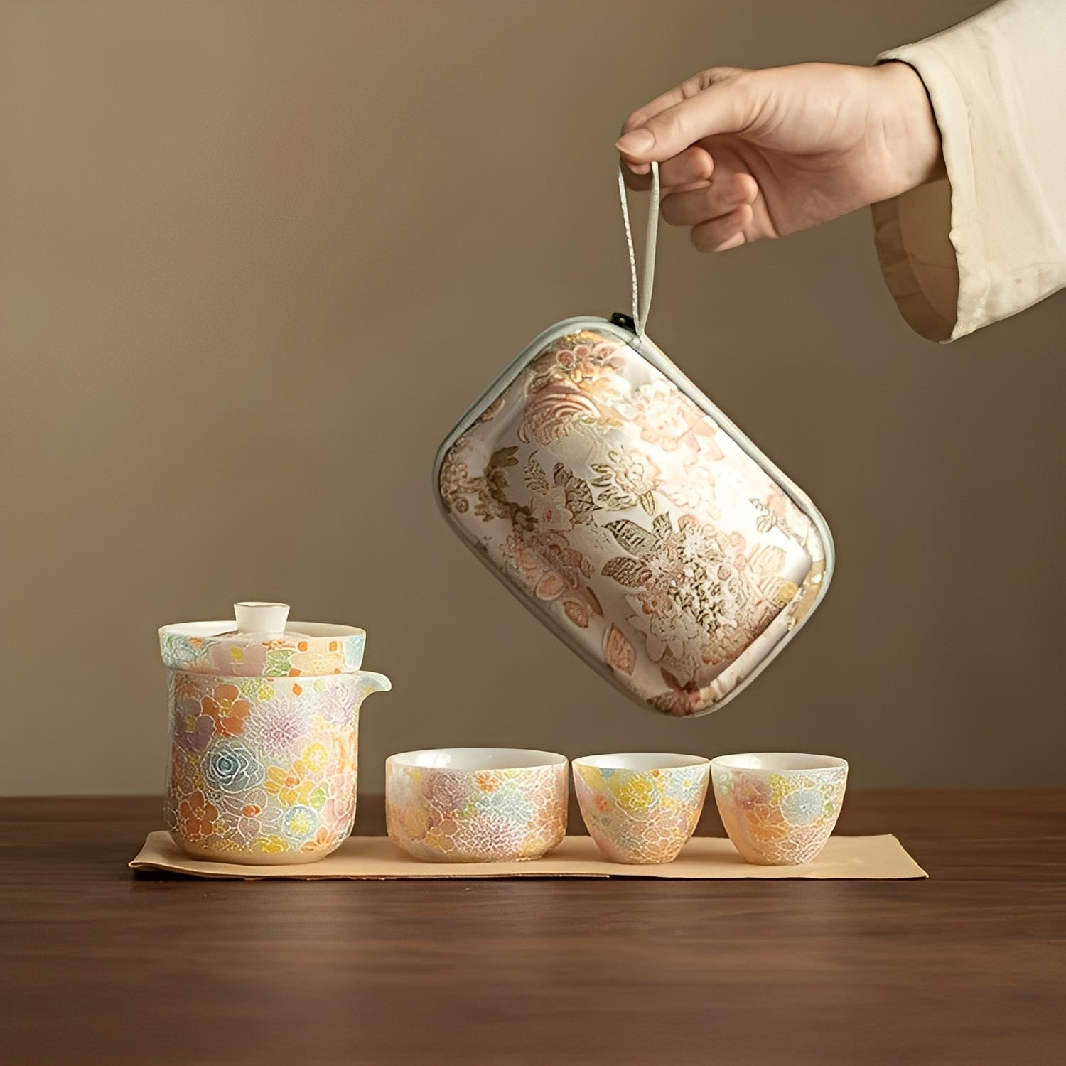 Elegant Floral Travel Tea Set