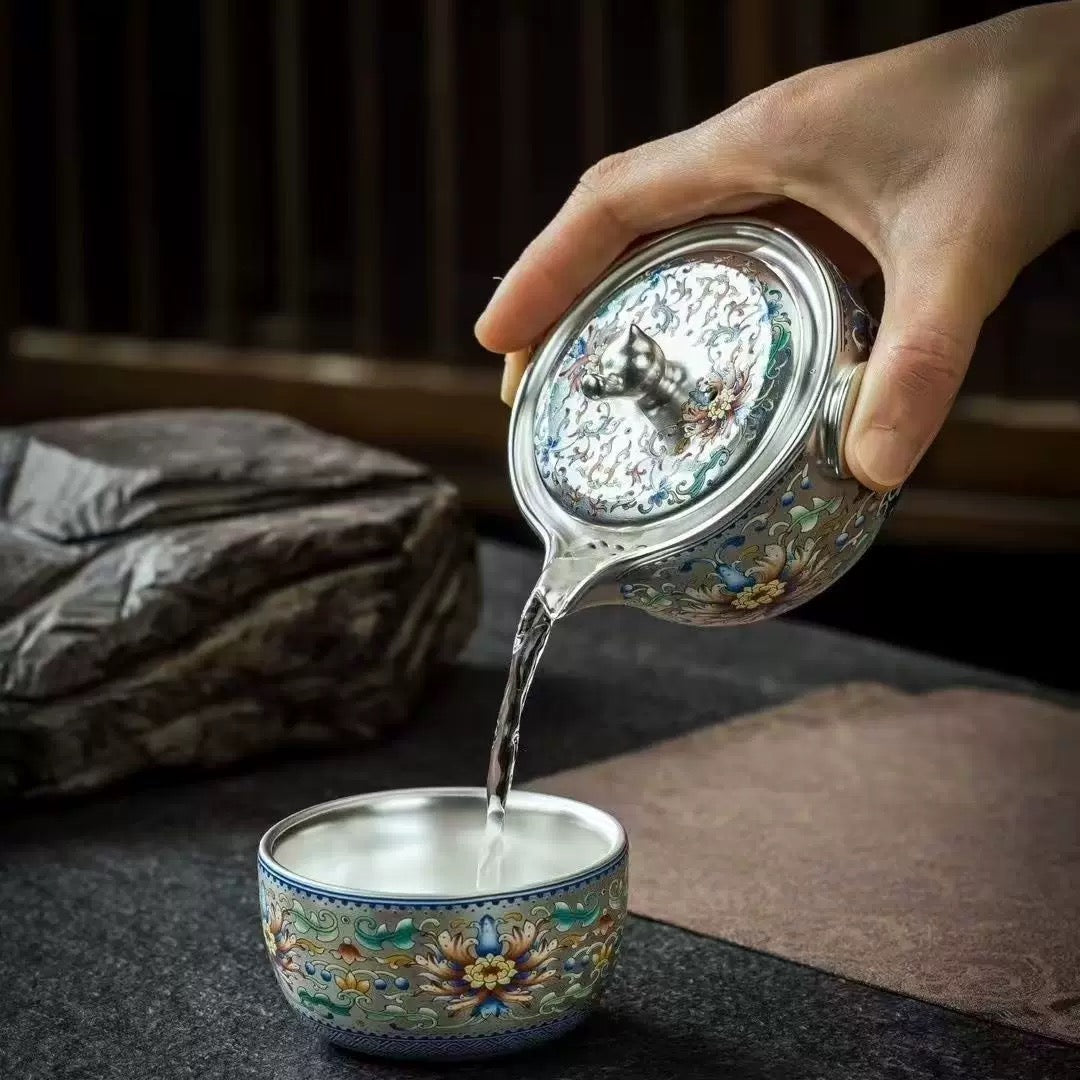 Enamel Silver Solo Travel Tea Set