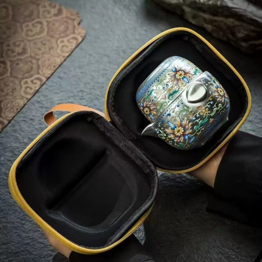 Enamel Silver Solo Travel Tea Set