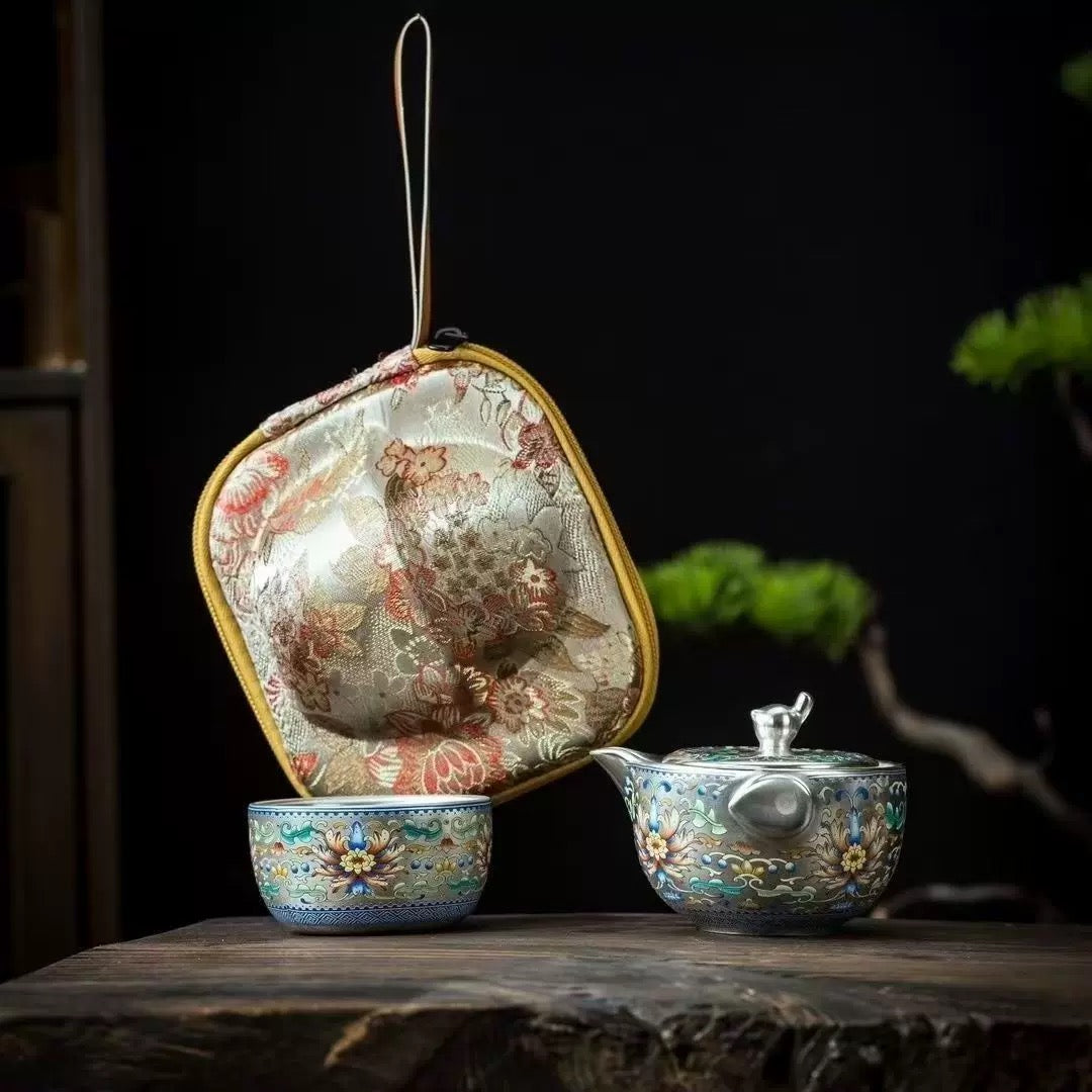 Enamel Silver Solo Travel Tea Set