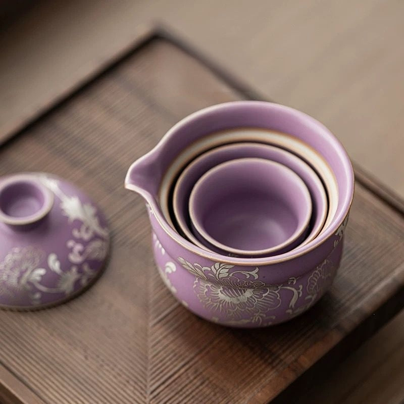 Purple Peony Travel Tea Set