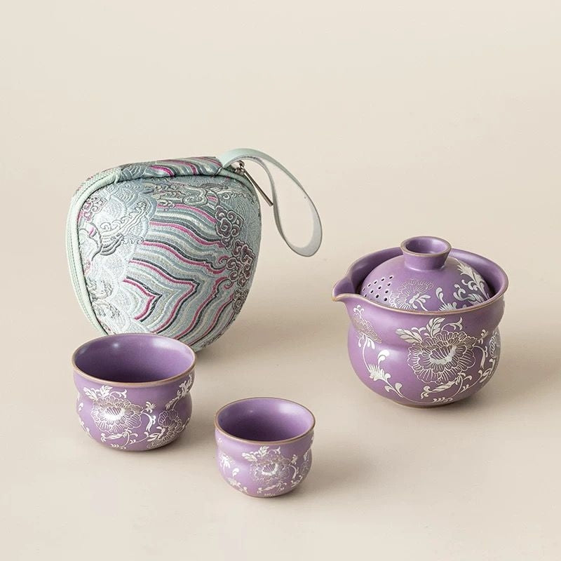 Purple Peony Travel Tea Set