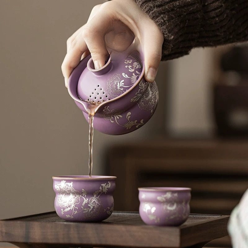 Purple Peony Travel Tea Set
