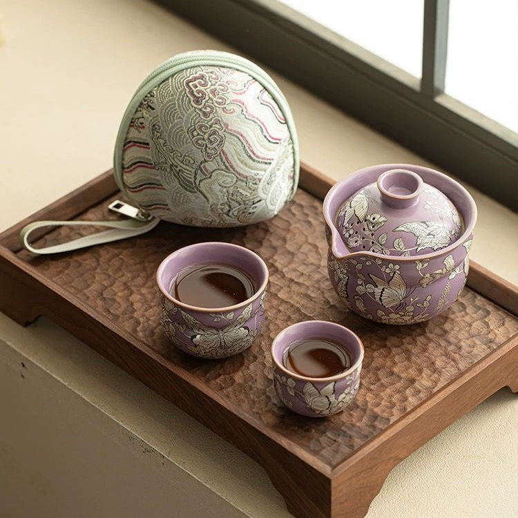 Purple Peony Travel Tea Set