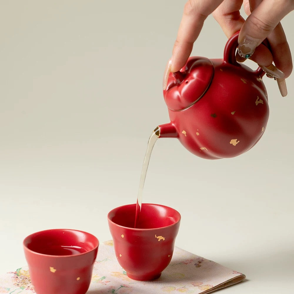 Red Pumpkin Portable Office Tea Set : - Seekcase