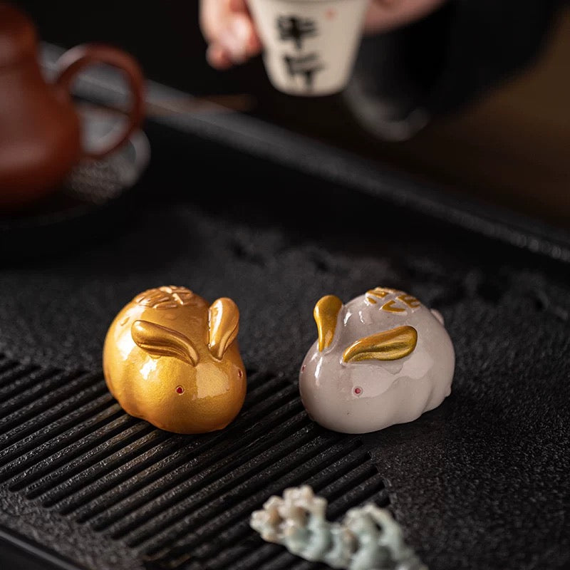 Color-Change Animal Tea Pets : Rabbit Tea Pet - Gold & White - 2 PCS - Seekcase