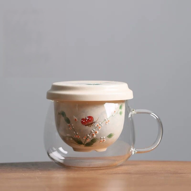 Butterfly Flower All-in-One Tea Mug : - Seekcase